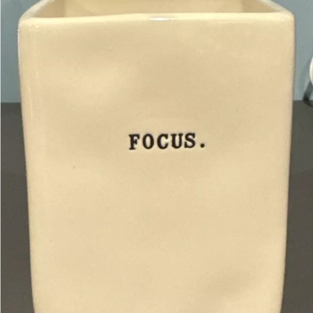 Rae Dunn Ceramic Desk Pen Pencil Holder FOCUS Typewriter Lettering By Magenta
